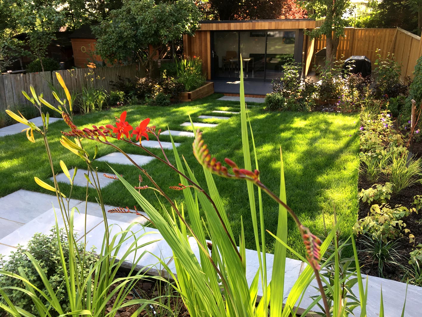 Stepping stone path through the lawn.
