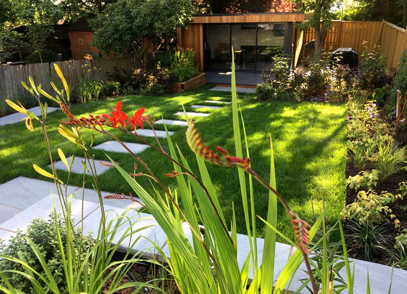 A modern garden design project in Hendon, North West London (NW4) – designed for outdoor living and working.