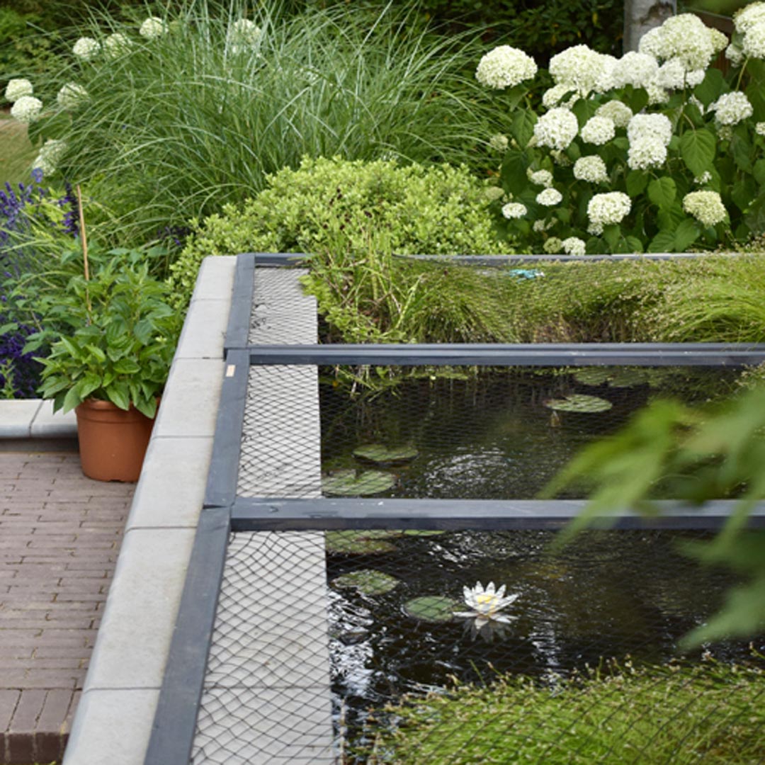 A bespoke purpose built fish pond with special screens to protect them from the local Heron; and specialist aquatic planting.