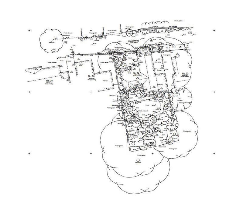 A topographical land survey or basic survey (depending on size) will be taken of the garden area. A topographical land survey or basic survey (depending on size) will be taken of the garden area.