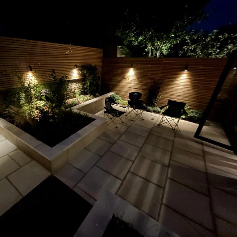 The north London client required a low-maintenance garden makeover featuring a space for sports equipment, a leisure area in which to entertain and a shed for storage.